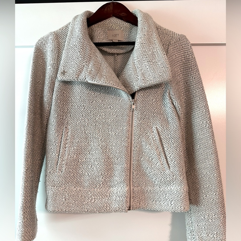 Loft Outlet, Moto-style zip up grey sweater jacket, size XS